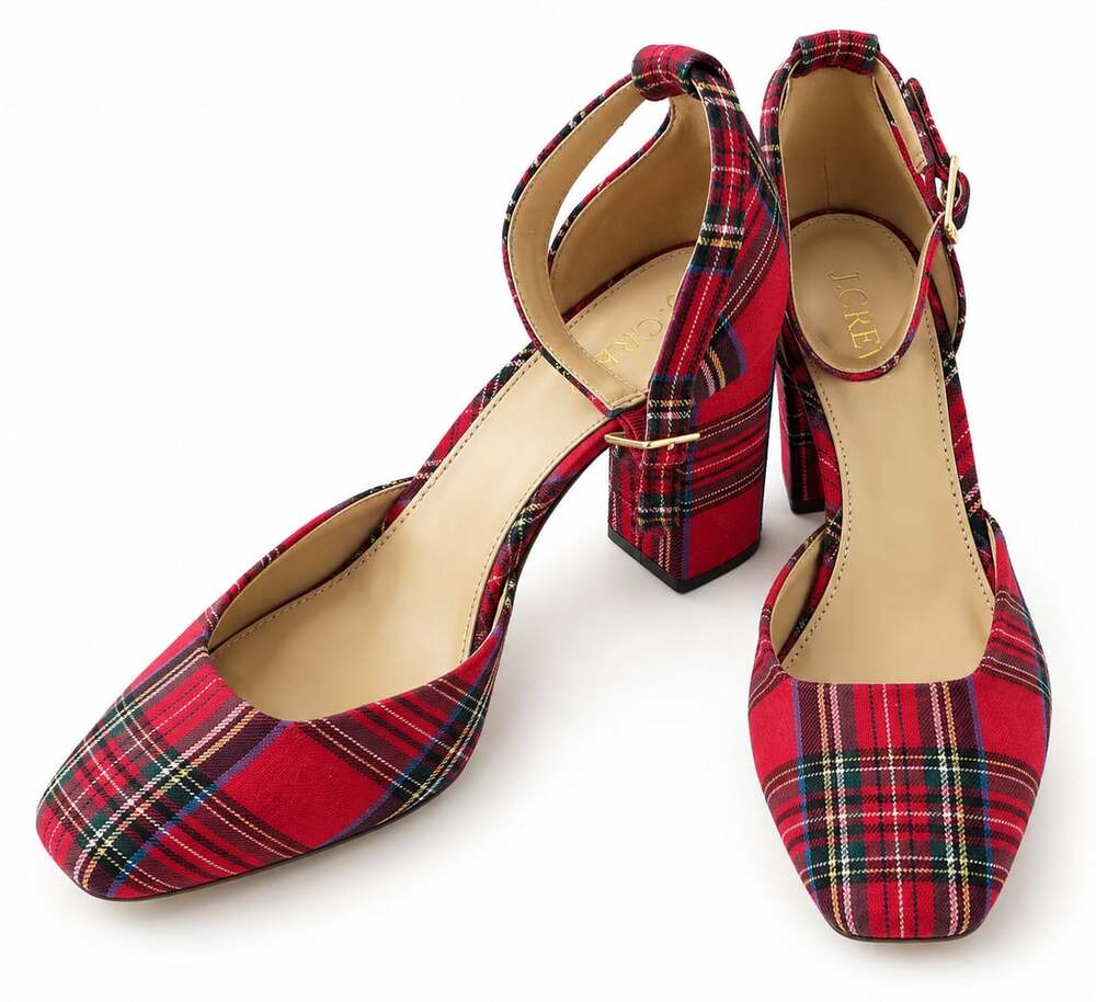 J.Crew Size 8.5 Red Plaid Ankle Strap Heels (w)